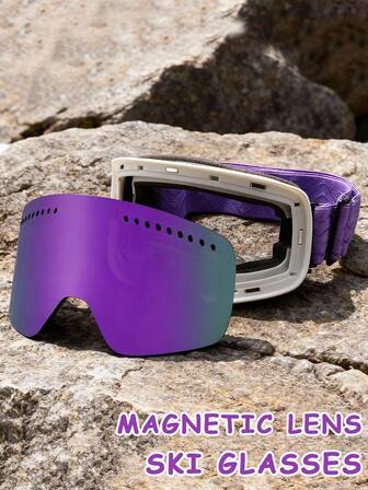 新款滑雪镜，磁吸式双层防雾圆柱形滑雪眼镜，男女通用单/双板运动防护眼镜，可拆卸更换镜片，适合近视