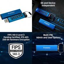 Ironkey Keypad 200 USB, Capacidad: USB 3.2 Gen1 XTS 256 bits, Certificacion FIPS 140-3 Level 3, Lectura: 145MB/s Escritura: 115MB/s, Numero de Parte: IKKP200/(64GB) - Tipo 1 - Ver 1