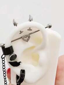 1pc Punk Silver Rivet Earrings, Unisex, Chic Metallic Smooth Geometric Pierced Earrings, Y2K Halloween Accessory - Silver - View 4