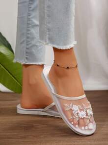 2026春夏极简轻便网面女士手工纯色拖鞋 - 白色 - 查看 4