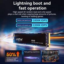 Crucial P310 SSD 500G/1T/2T M.2 2280 PCIe Gen4 NVMe 内置固态硬盘，最高读写速度达 7100 MB/s，适用于笔记本电脑和台式机游戏，固态硬盘，高性能配置，电脑升级，电脑组装，游戏电脑升级，外观时尚。 - 黑色 - 查看 8