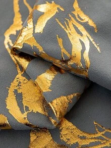 1pc Super Soft Grey Velvet Blackout Curtain, Holiday Atmosphere Decor For Living Room, Bedroom, Party, Celebration With Golden Marble Pattern - Grey - View 2
