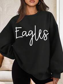 Black Eagles Oversized Crewneck Sweatshirt Women Casual Long Sve Pullover Top Fashion Streetwear Graphic Sweatshirt For Everyday Wear And Sports Team Fan Gifts - màu đen - Xem 1