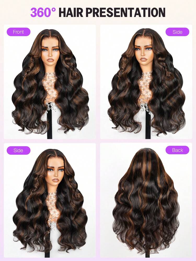 MEGALOOK #30 Highlight 6x5 Invisible Knot Pre-Trimmed Lace Wig, Highlight Colored Wavy Wig, Transparent Lace Breathable Cap Real Hair Wig - No Glue, All-Day Comfort, Natural Hairline, Invisible Wig, Daily Wear, Office, Party Styling, Y2K Cool, Vacation, Sunday Best, Cosplay, School, Holiday, Christmas, Back To School, Wedding, Halloween, Festive, Date Night, Charming Wig, Women - SNATURAL/30 - View 6