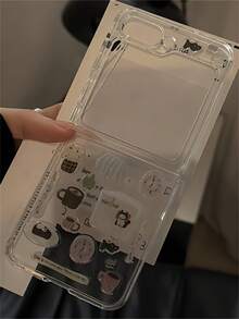 可爱DIY卡通猫腊肠犬简约插画果冻环氧树脂贴纸透明手机壳，兼容三星Galaxy Z Flip7 Flip6 Flip5 Z Flip 4 3，可爱动物图案折叠后盖 - 貓 - 查看 4