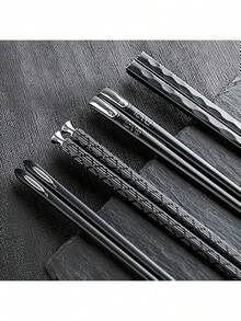 Non-Slip Fiberglass Chopsticks, 5-Pair Set - Vintage Style For Sushi, Restaurants & Events, Durable & Dishwasher ​ - màu đen - Xem 3