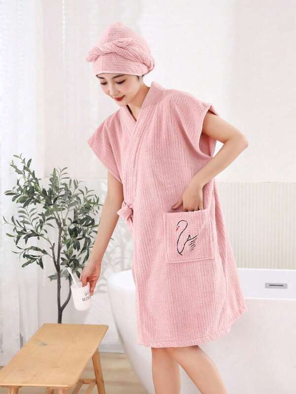 1pc Thick Soft Coral Fleece Bathrobe, Suitable For Women, Spa Robe, Suitable For Women And Girls, Super Soft, Warm And Absorbent, Suitable For Use After Bathing, Back To School Season (Excluding Hood)