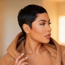 Stylish Layered Short Pixie Cut Wig Human Hair Remy Peruvian Human Hair Wig Rose Net Full Machine Made Natural Black Colored Wig Human Hair  Holiday Wear Party Wear Music Festival Mother's Day Carnival Valentine's Day Halloween All Saints' Day Christmas Day Cosplay Spring Summer Autumn Winter Local Warehouse Wear And GO New Product Discounts Wigs For Black Women Casual Elegant Preppy Business Modest Romantic Glamorous Vintage Street Sporty Cute Royal Simple Vacation Daily Holiday - Natural Black - 查看 3