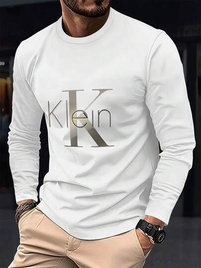 Maglietta a maniche lunghe da uomo con stampa digitale 3D - Girocollo casual rosso e nero con scritta stilosa, tessuto a media elasticità adatto per primavera/autunno, perfetta per abbigliamento casual, abbigliamento comodo | Abbigliamento casual moderno | Tessuto a media elasticità