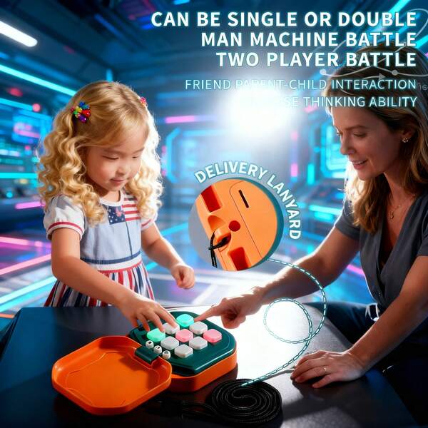 1 pieza Juguete de entrenamiento lógico 9 en 1 - Juegos de Tres en Raya, Reventar Burbujas, Golpear el Topo, Juguete antiestrés para niños, regalo de Navidad con cordón de color aleatorio