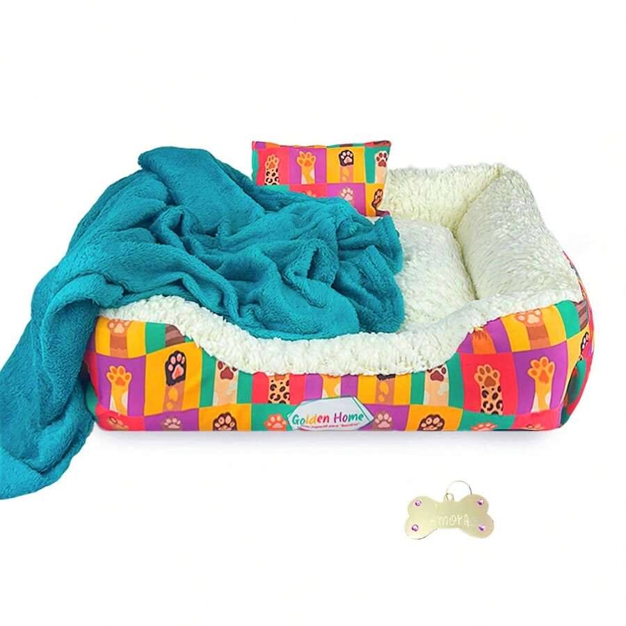 Dog/Cat Bed 60x60 4 Pieces Waterproof Pet Bed With Zipper Blanket And ID Tag - 彩色 - 查看 1