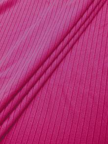 UREREM 210g Vestido de manga larga ajustado con cuello cuadrado, de punto acanalado y cordón lateral en color liso suave - Rosa Fucsia - Ver 3