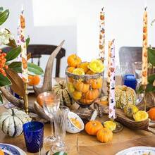 10 Inch Halloween Printed Floral Taper Candles 4 Pack Unscented Less Candle Sticks For Dinner, Fall Harvest{Inchcolor_nameinch:InchPumpkininch,Inchsize_nameinch:Inch10Inch-4Countinch} - 南瓜 - 查看 8