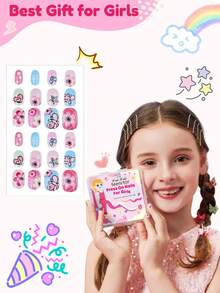 NAIO 216片儿童美甲贴纸，Y2K风格美甲，短方形甲贴，超亮面儿童美甲贴纸，多种时尚可爱图案，如蝴蝶、花朵、波点、草莓、星星设计，美观奢华，光泽亮丽，可重复使用，甜美可爱，简约优雅，可移除甲贴，适合节日、派对、朋友聚会、约会和日常佩戴（花园主题）