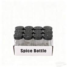 一套透明玻璃调料罐，配有黑色螺旋盖和孔，玻璃调料瓶，适用于厨房台面收纳，适合在家/餐厅存放盐、糖、香料等。 - 黑色 - 查看 7