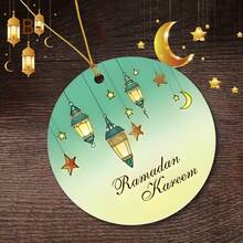 水彩渐变灯笼设计，阿拉伯文字圆形亚克力吊坠装饰，适用于庆祝活动、礼盒和派对用品，是馈赠亲朋好友的完美礼物，也可用于节日汽车装饰，营造节日氛围。 - 亞克力-單孔圓0.3 - 查看 3