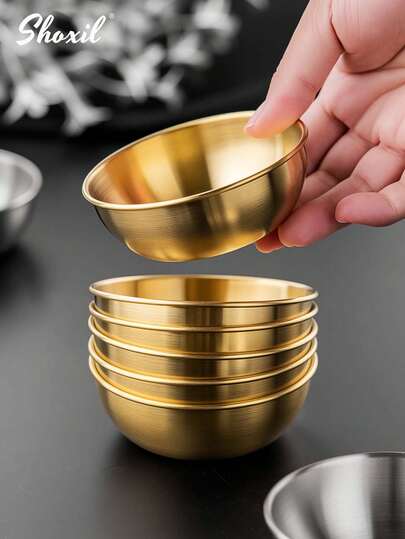 shoxil 1/3/5 piezas Tazones para salsa de acero inoxidable, recipiente para condimentos, tazas redondas reutilizables para salsa, para ketchup, marinara, salsa BBQ, para restaurante, camping, fiesta
