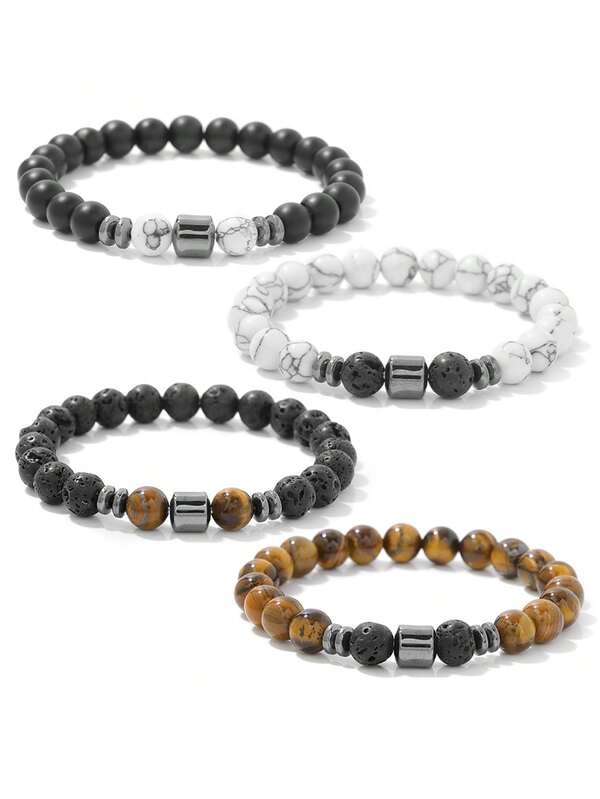 YAUKIA Pulsera de cuentas de ojo de tigre de 8mm estilo bohemio, lava & howlita, trae suerte en situaciones de negocios, calma emocional, regalo de joyería simple, ideal para uso diario