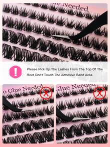 60片C型卷翘自粘单根假睫毛套装，8-16毫米，精致轻盈，DIY睫毛嫁接套装，含镊子和睫毛夹，无需胶水，分段式假睫毛，尖头假睫毛 - 黑色 - 查看 7