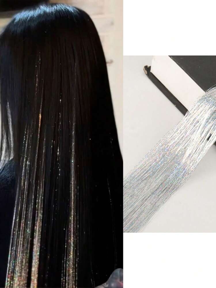Shiny Synthetic Hair Extensions, Laser Cut Wigs, Colorful Metallic Glitter Hair Extensions - Multicolor - View 11