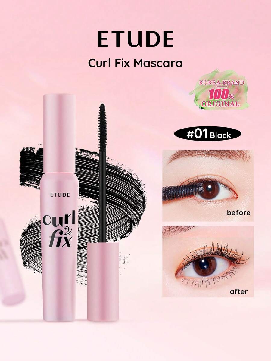 ETUDE Curl Fix 睫毛膏 #1 黑色，採用 Curl 24H 技術，有效捲翹並豐盈細睫毛長達 24 小時，持久捲翹、豐盈與長度，防水防暈染，不易褪色，細軟刷頭適合初學者，韓系美妝，禮品組 8g/0.28oz