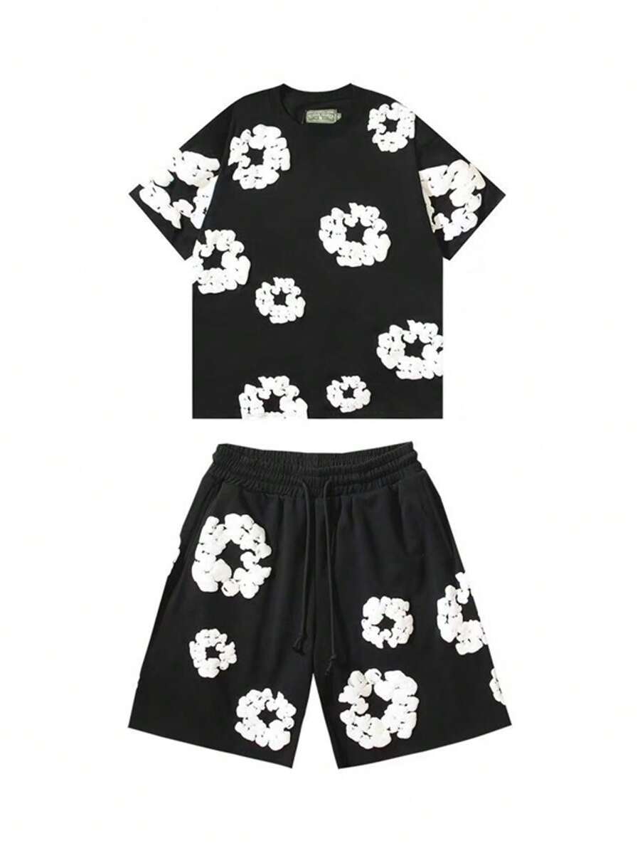 Foam Donut Printed Kapok Short-Sleeved Casual T-Shirt Cover For Men WomenNew Style - Đen và trắng - Xem 1