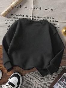 1pc Baby Boy Casual Graphic Print Sweatshirt, Autumn/Winter - Adorable Sweatshirt Brings Joy And Happiness To Every Baby! Interesting And Colorful Sweatshirt With English Letters Inspires Imagination In Children - Black - View 4