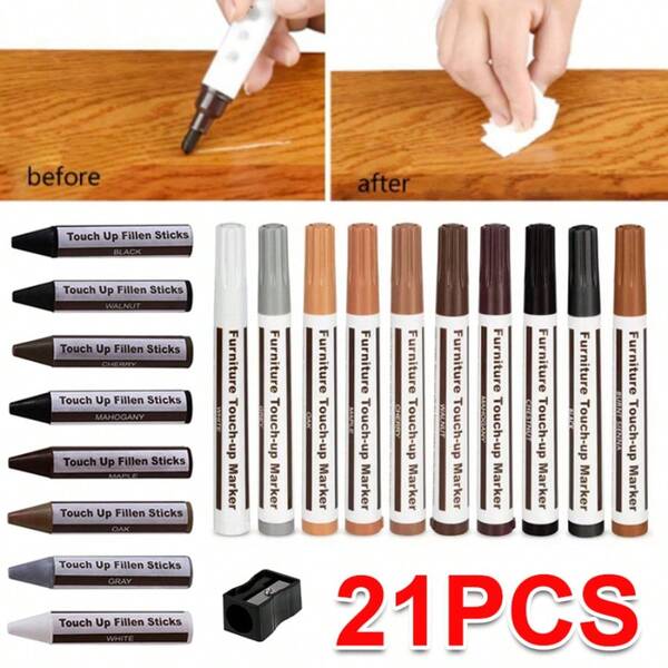 21Pcs Furniture Touch Up Markers Remove Scratches Laminate Wood Floor Repair Pen
