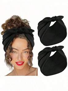 1pcs Women Bow Rabbit Ear Headbands, Boho Style Extra Wide Cute Rabbit Ear Knotted Headbands, Halloween Headpiece, Fall, Women Headwrap, Elastic Solid Bow Hair Accessories, Suitable For Fitness/Yoga/Sports/Outdoor, Solid Color Casual Headbands, All Season Winter Scarf - Nhiều màu - Xem 5