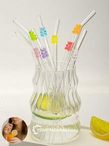 1支/2支/1套卡通装饰玻璃吸管，带彩色小熊吊坠，可爱可重复使用弯曲玻璃吸管，带清洁刷，适用于厨房、水杯、冷饮、奶茶、咖啡、果汁、冰沙、餐厅、鸡尾酒会、返校季、送给女朋友/男朋友、父母、朋友的礼物、节日用品。 - 款式1 - 查看 4