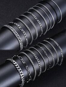 10/9/3pcs Punk Casual Hiphop Daily Style Fashionable Men's Simple Stainless Steel Twisted Chain Bracelet, Suitable For Casual, Commute, Daily Outfit