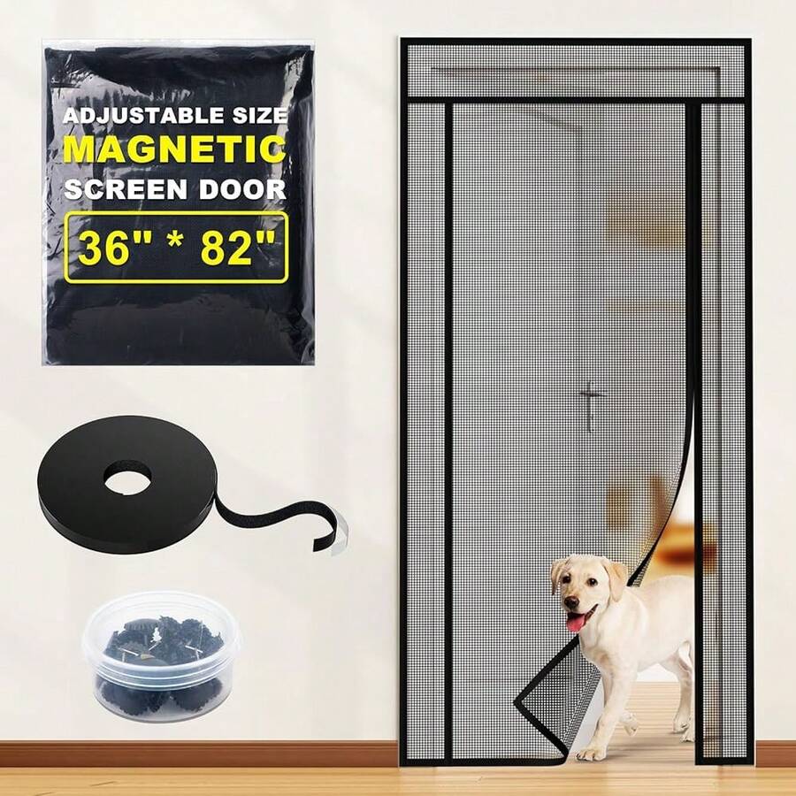 Left Right Side Opening Magnetic Screen Door Mesh - Adjustable Cut Mesh Door Size Fit Multiple Door Size Up To 36inchx82inch Heavy Duty Screen Doors For Keep Bug Out,  Pet Friendly{Inchsize_nameinch:InchFitDoorSizeupto36x82Inch(Adjustable)Inch} - FitDoorSizeupto36x82Inch(Adjustable) - View 1