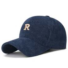 Gorra de béisbol de pana con letra 'R' bordada en 3D, sombrero estructurado ajustable de color sólido, accesorio elegante para otoño e invierno ICRY - Gris - Ver 6