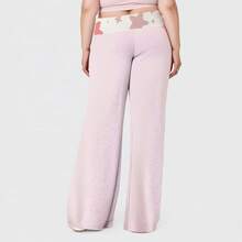 Plus Size Light Pink Star Pattern Flare Pants, Soft Fabric Elastic Waist,  Casual Daily Wear Trousers For Women - 粉色 - 查看 4