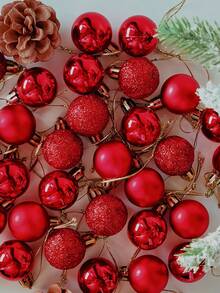 24 piezas Adornos de bolas de Navidad rojas, decoraciones de árbol de Navidad, adornos colgantes para fiestas navideñas para coronas, guirnaldas y árboles interiores/exteriores, bolas de árbol de Navidad rojas, adornos con diseño pre-enhebrado, decoración navideña festiva para fiestas navideñas, coronas, guirnaldas, decoración de Navidad