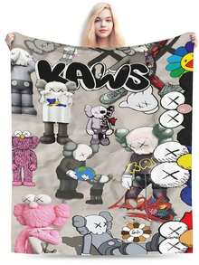 Kawss Kawaii Kaw Blanket Premium Anime Throw Blanket - Ultra Soft Flannel, Cartoon Print, Ideal Gift For Fans For Christmas & Birthday, For Sofa, Bed, Camping & Travel - màu đen - Xem 2