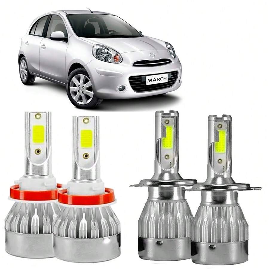 Kit Lâmpadas Super Led March 2010 2011 2012 2013 Alto Baixo Milha