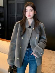 Elegant Winter Women Coat Fashion Grey Fuzzy Coats Chic Party Prom Fluffy Fur Jackets Long Sleeve Fur Jacket Female New Streetwear Going Out Tops With Pocket Warm Thick Halloween Christmas New Year Clothes Thanksgiving Outfit