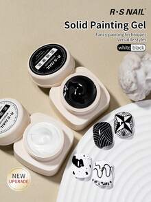 RS NAIL Crema de pintura de uñas sólida RSNAIL en negro y blanco para dibujar, pintar flores y arte de uñas para salón y hogar, manicura DIY que se retira con remojo y cura con luz UV
