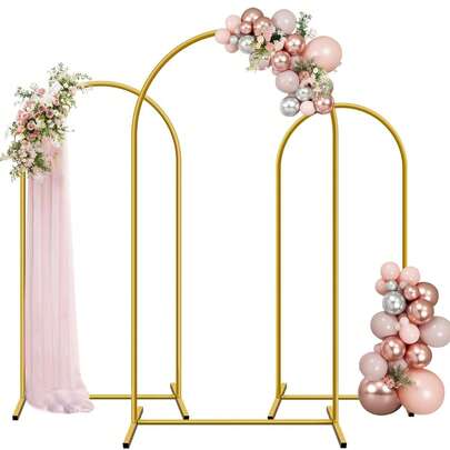 TAIMASI 3 Set Metal Arch Backdrop Stand, Golden Wedding Arch Stand Set Of 3(7.2Ft+6.6Ft +6Ft),  Stable Wedding Arch Frame For Wedding Birthday Party Shower Ceremony Graduation Decoration Helloween Christmas  | Durable Metal Stand, Wedding Decorations Supplies