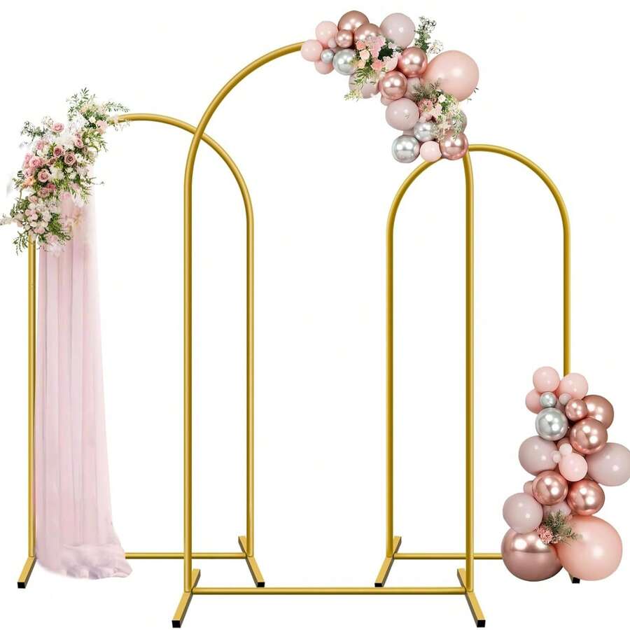 TAIMASI 3 Set Metal Arch Backdrop Stand, Golden Wedding Arch Stand Set Of 3(7.2Ft+6.6Ft +6Ft), Stable Wedding Arch Frame For Wedding Birthday Party Shower Ceremony Graduation Decoration Christmas | Durable Metal Stand, Wedding Decorations Supplies, Anniversary