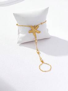 1pc Fashionable Minimalist Starfish Pearl Beaded Midi Rings Bracelet, Everyday Women Accessories, Size As Primary Basis, Exact Bead Quantity May Vary