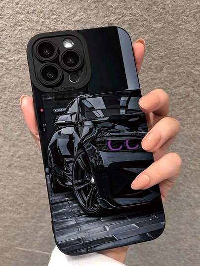 Precise Hole Edge Black Racing Car Painted Shockproof Phone Case Compatible With IPhone 14 Pro Max, 13, 11, XR, 7/8, Galaxy S24, A03s, A04, A12, A13, A14, A21s, A22, A23, A24, A32, A33, A34, A51, A52, A53, A54, A71, A72, A73, S20 FE, S21, S22, 9, 9A, 10A, 10C, Note 9, Note 10, Note 11, Note 12, 12, 12C