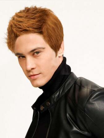 Herrkort Rak Peruk Fluffig Realistisk Naturlig Huvudbonad Syntetisk Peruk 150 % Högdensitets Värmebeständig Fiber 100 % Andningsbar Rosa Nätmössa För Dagligt Festbruk Frisyr