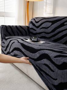 1pc Cationic Soft Plush Fabric Pet Proof Sofa Cover, Embossed Plush Jacquard Zebra Pattern, Rich Color Palette, Thick Jacquard Plush Sofa Cover Suitable For 1/2/3/4 Seat Sofa, Autumn/Winter - Multicolor - View 11