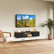 Smusei Floating TV Stand Wall Mounted TV Console Modern Floating Entertainment Center TV Shelf Cabinet With Drawers For Under TV Storage, Living Room, Bedroom, Rustic Brown And Black - 預設 - 查看 6