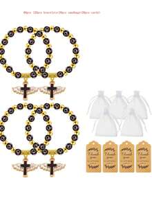 60 piezas Pulseras elásticas con cuentas en forma de cruz, vienen con bolsa de organza, adecuadas para primera comunión, Eid, , cumpleaños, regalos para reuniones diarias, despedida de soltera, recuerdos - Multicolor-12 juegos - Ver 19