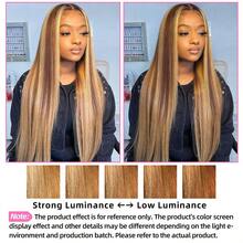 8-34 Zoll gerade Lace Front Perücken aus Echthaar-Mischung 13x4 HD transparente Lace Front Mischung honigblonde Perücken für Frauen, brasilianisches Jungfernhaar Lace Frontal Perücke 200% Dichte, vorausgerupft, natürliche Haaransatz mit Baby-Haar für Frauengebrauch