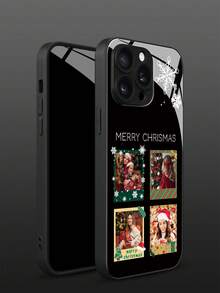 1pc Customized Phone Case With 4 Christmas Family Portrait Photos, Creative Couple & Pet Design, Compatible With Samsung S24 Ultra/S25 Ultra And Apple 17 ProMax/16 ProMax/15 Pro/14 Plus/13 Pro/12 Pro Max/11/Xs Max/8/7/6 Plus, Best Gift For Boyfriend/Girlfriend - Black - View 2