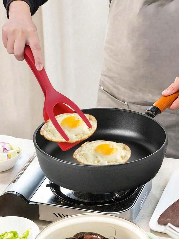 1Pc Unisex Practical 2-In-1 Non-Stick Kitchen Spatula Tong - Silicone Head+Stainless Steel Handle, 450°F Heat-Resistant, Anti-Slip & Easy To Clean, For Flipping Eggs/Steak/Pancakes/Seafood/Vegetables, Home Kitchen/Outdoor BBQ/Breakfast Prep, Cooking Essential, Perfect Gift For Festivals